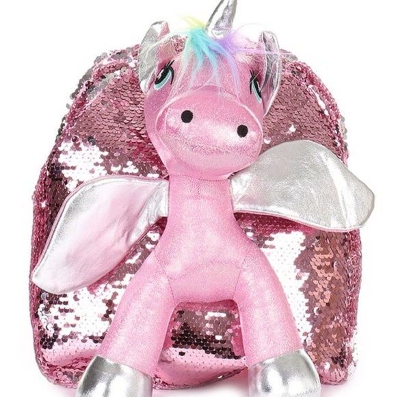 Plush Unicorn Sequin Backpack Pink - Picture 2 of 3